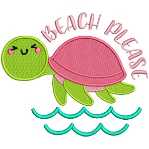 Beach Please Little Turtle Filled Machine Embroidery Design Digitized Pattern